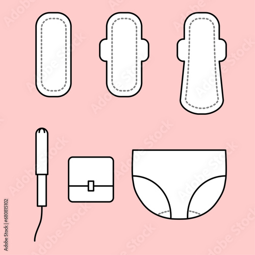 生理用品の線画イラスト（白い塗りあり）