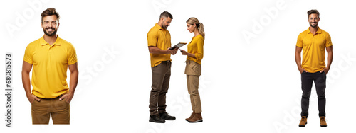 professional looking 32 year old Caucasian male landscaper wearing yellow gold polo shirt