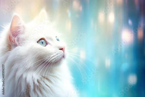 Close-up of cute cat gazing at something with beautiful bokeh background