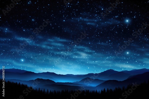 Starlit Sky: A clear night sky with stars shining brightly. © OhmArt