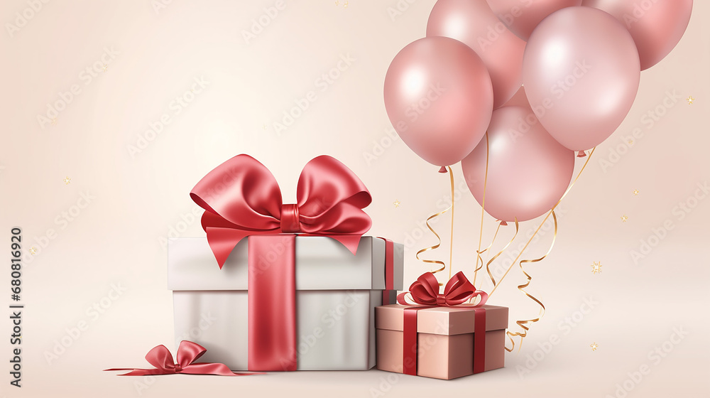 happy birthday card with luxury balloons and ribbon