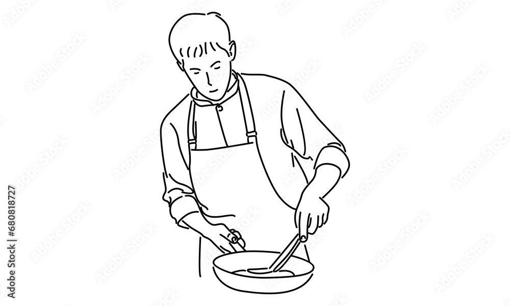 line art of chef cooking gourmet meal