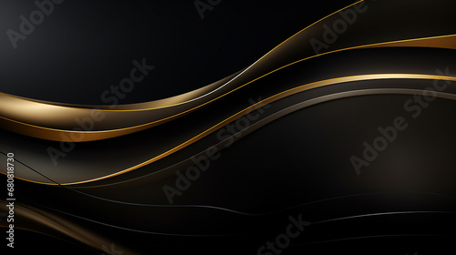 luxury abstract background with golden wavy lines on black background