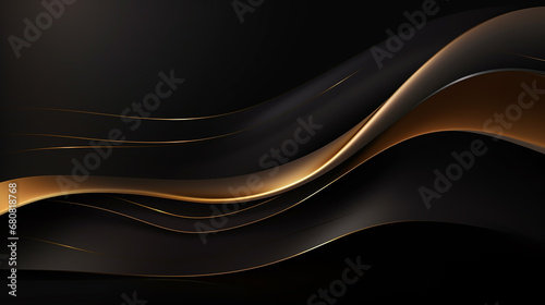 luxury abstract background with golden wavy lines on black background