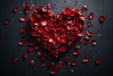 Valentine Day or March 8 holiday. red heart shaped out of red rose petals