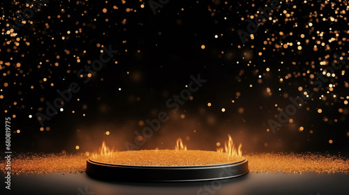 3d Empty podium illustration for showcase products on lights bokeh background