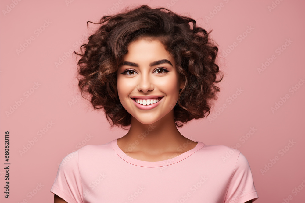 joyful afro american woman in pink sweater, portrait on pink background joyful afro american woman in pink sweater, portrait on pink background