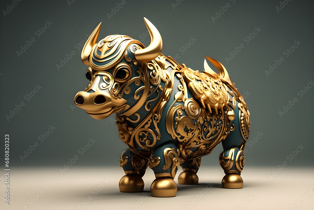  Golden bull  animal in the Chinese zodiac  , generated ai - obrazy, fototapety, plakaty 