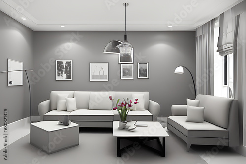 Creative Drawing Room  Wall Paint Color Primer Gray with Sofa