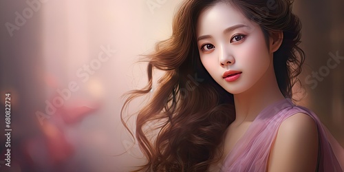 asian beauty with a pink dress, generative AI