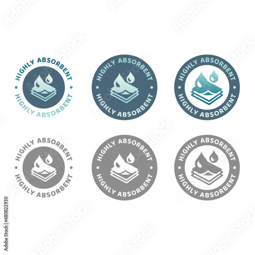 Highly absorbent colorful vector label set. Absorbing pad or towel and diaper circle labels. photo