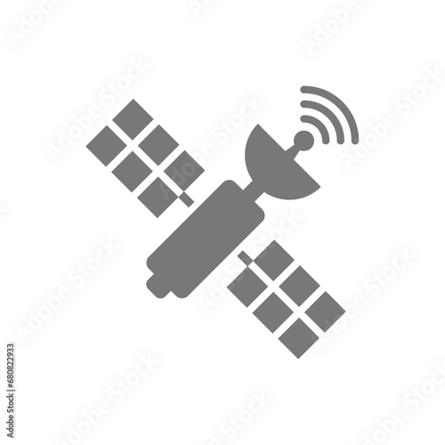 Satellite and antenna vector icon. Space orbital station with signal broadcasting symbol.