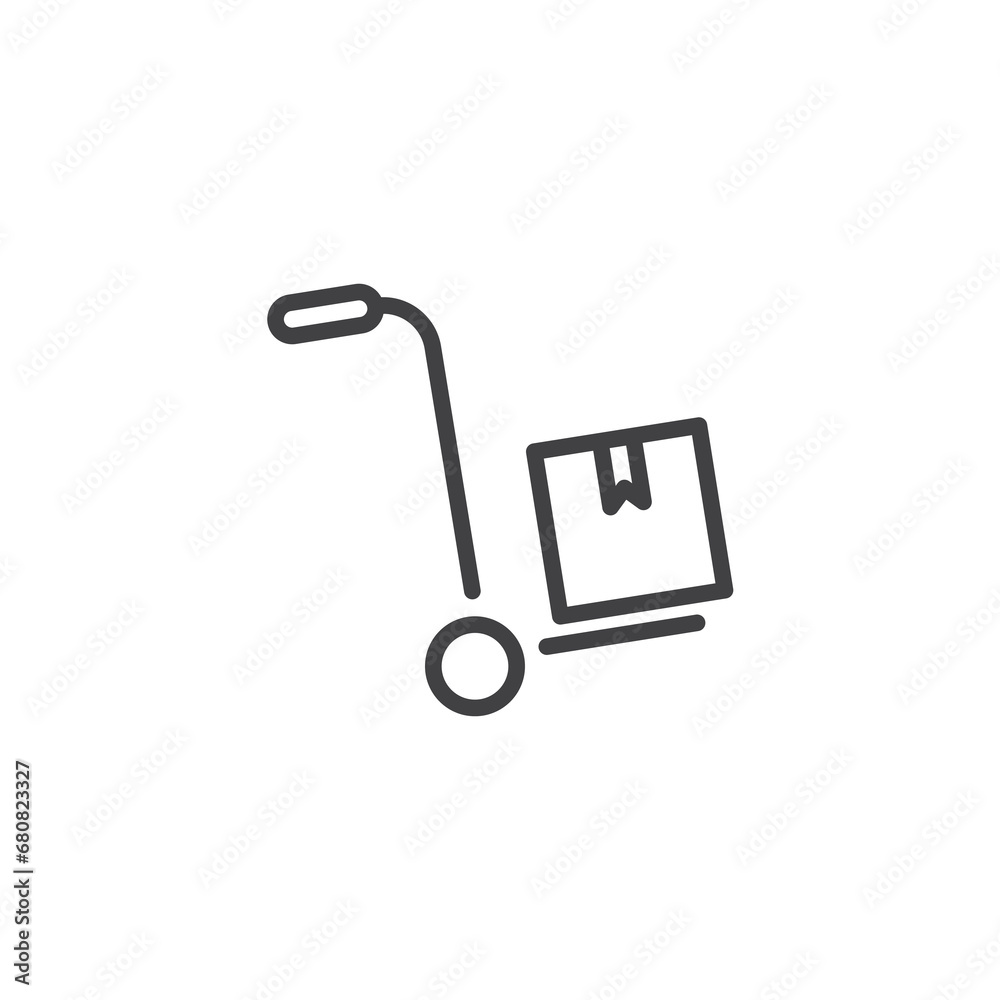 Hand cart with a package line icon Hand cart with a package line icon