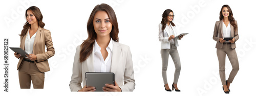female marketing specialist holding an tablet standing