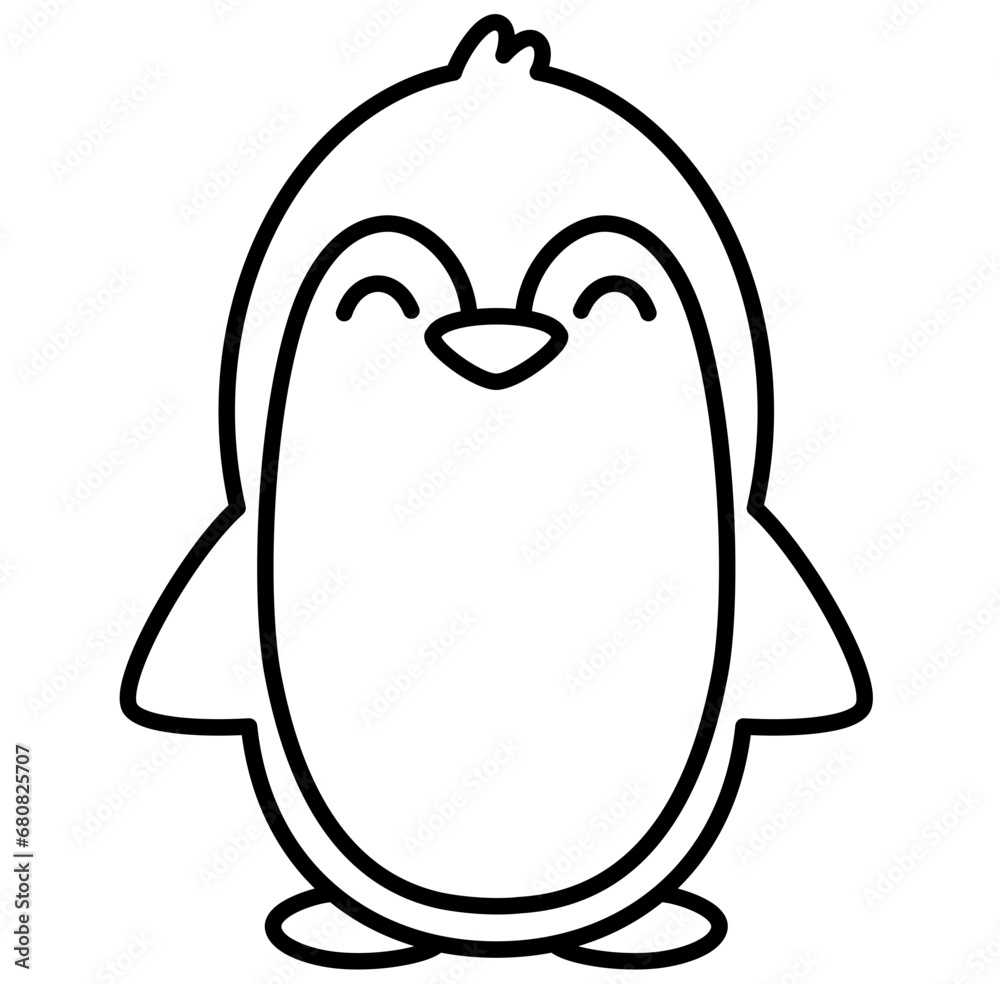 Cute Christmas penguin outline cartoon doodle	

