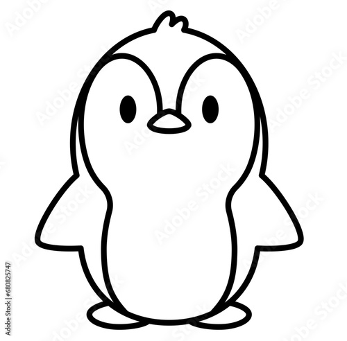 Cute Christmas penguin outline cartoon doodle	
