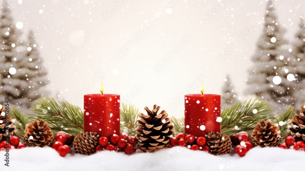 Christmas Holiday, Candles and Pine Cones, Bokeh Effects