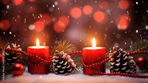 Candles and Pine Cones, Christmas Holiday, Bokeh Effects