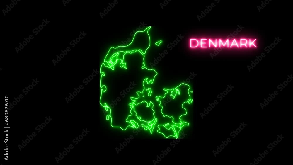 Animated Denmark map neon glow blinking for background of technology or business purpose Animated Denmark map neon glow blinking for background of technology or business purpose