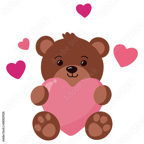 Cute bear hugs pink love valentine days illustration