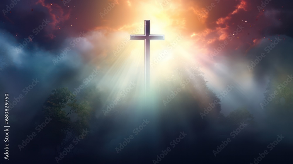 Fototapeta premium Cross with Foggy Background and Vivid Colors