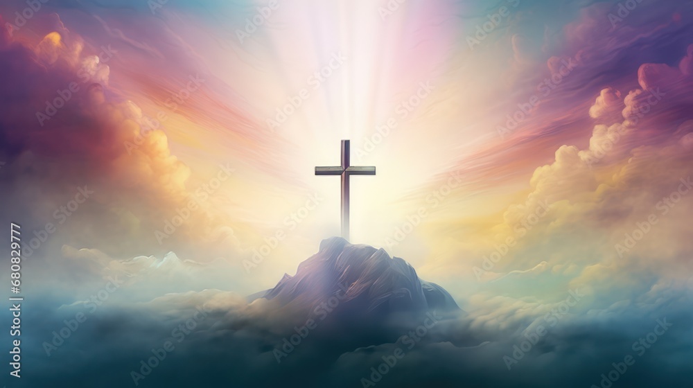 Cross with Foggy Background and Vivid Colors Cross with Foggy Background and Vivid Colors