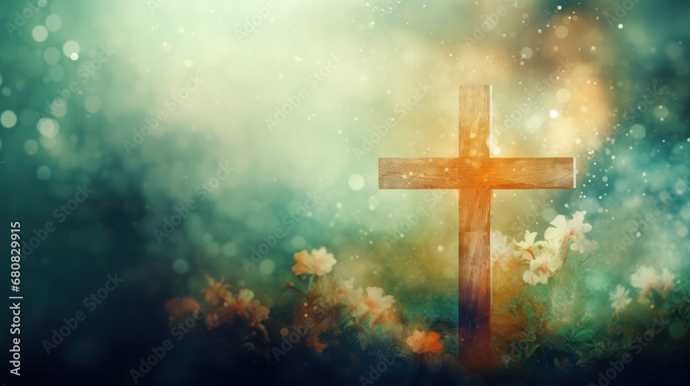 Cross with Foggy Background and Vivid Colors Cross with Foggy Background and Vivid Colors