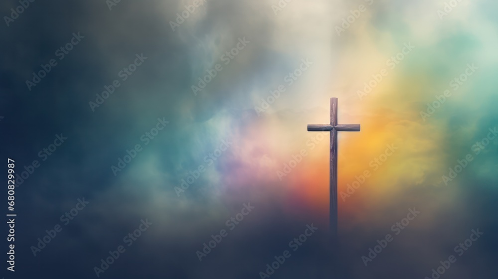Cross with Foggy Background and Vivid Colors Cross with Foggy Background and Vivid Colors