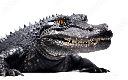 Black Color Angry Stunning Caiman Isolated on Transparent Background PNG.