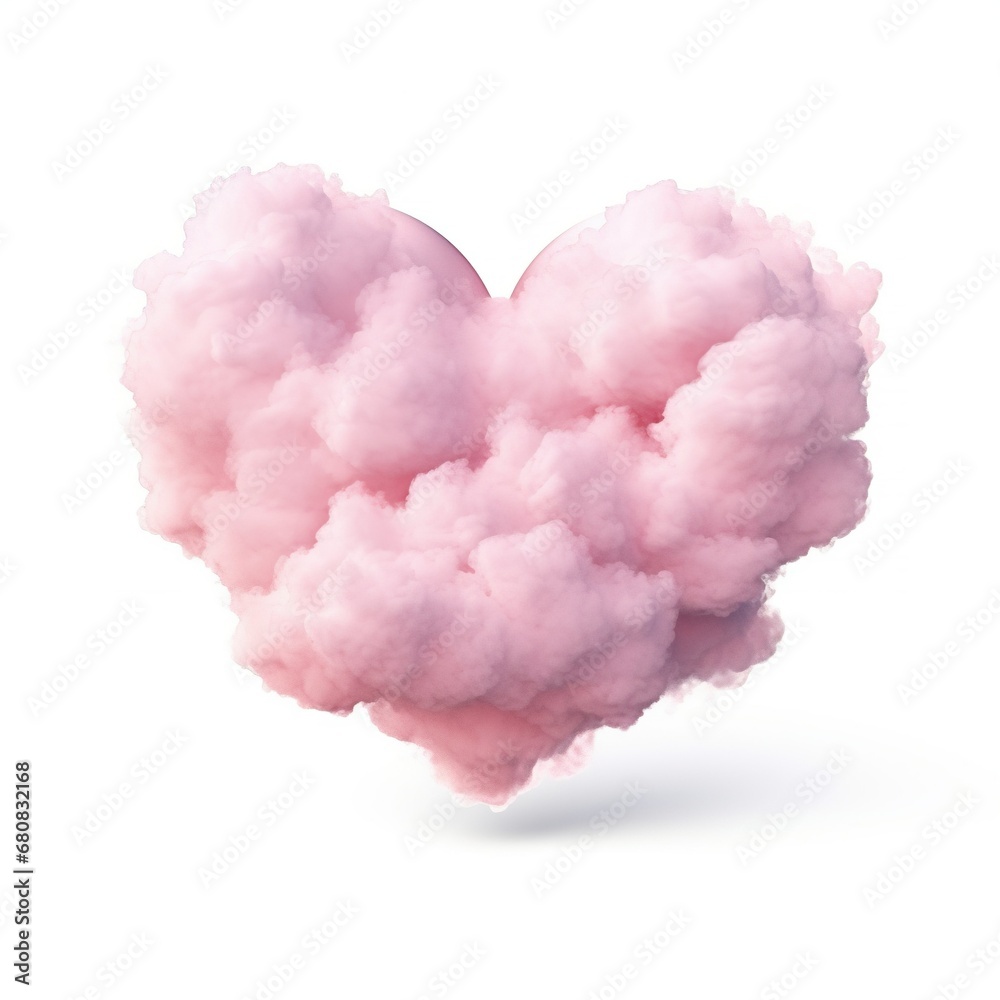Cloud in the Form of a Heart in Pink Colors Isolated on White Background