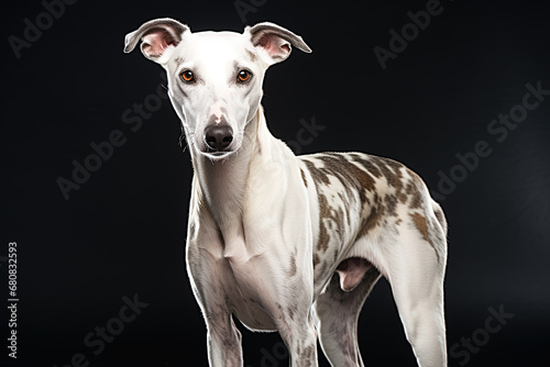 Portrait of a Whippet  close up photo  neutral light. Ai art