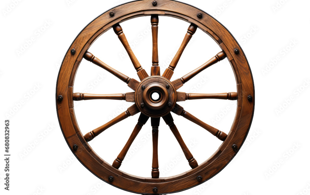 Circular Brown Color Carriage Wheel Isolated on Transparent Background PNG.