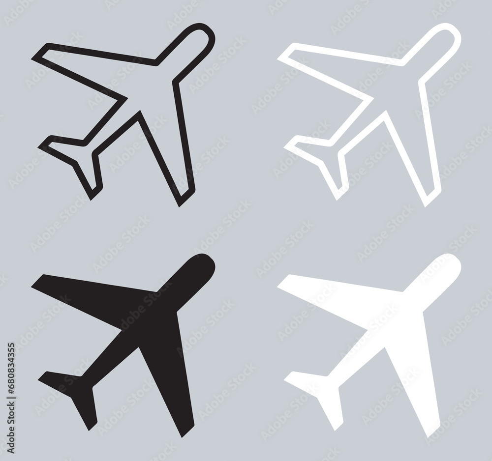 Set of Airplane icon. Airplane icon sign symbol in trendy flat style. Airplane vector icon illustration isolated on gray background Set of Airplane icon. Airplane icon sign symbol in trendy flat style. Airplane vector icon illustration isolated on gray background