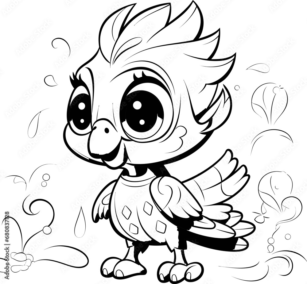 Fototapeta premium Parrot bird vector, coloring page