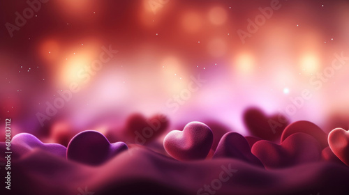 Dark red and purple Valentine's day background with beautiful bokeh and blurred heart