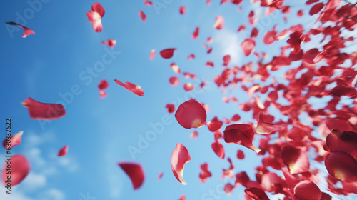 Bunch of red petals in the air