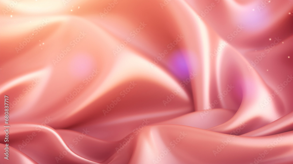 Fototapeta premium Beautiful golden Valentine's day background with soft pastel pink silk and heart shape bokeh