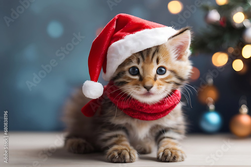 Christmas cute kitten wearing