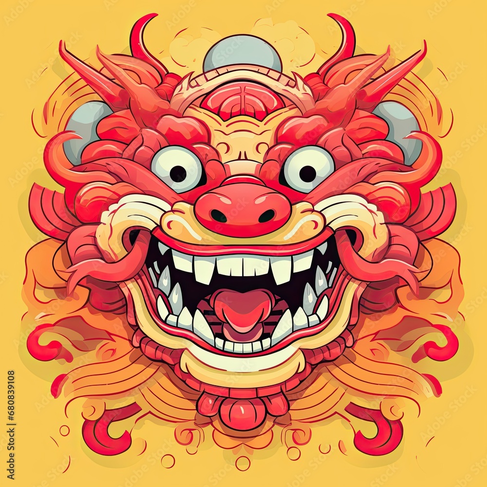 Close up of dragon new year 2024 cartoon illustration isolated on yellow background, Chinese eastern calendar