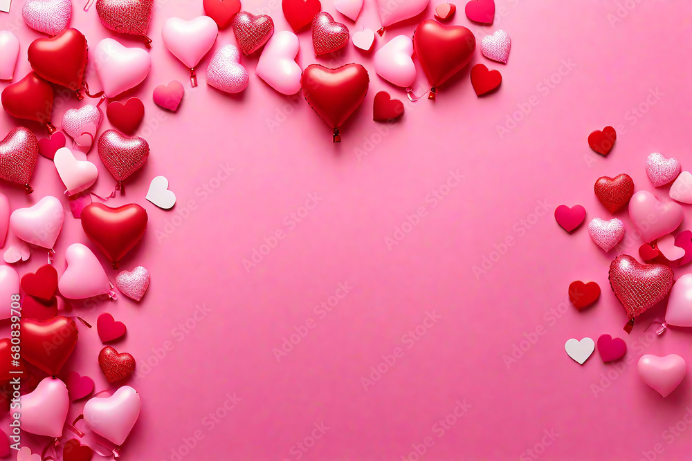 Valentine's day background with red and pink hearts on pink background Valentine's day background with red and pink hearts on pink background