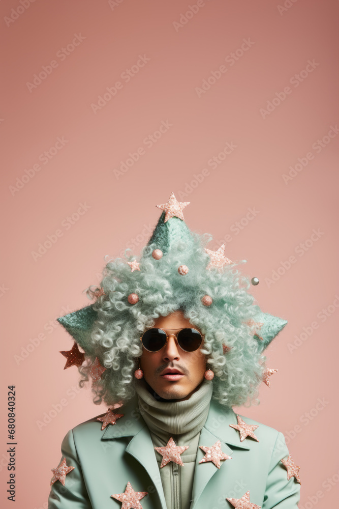 Esprit des Fêtes : Homme en Tenue de Sapin de Noël