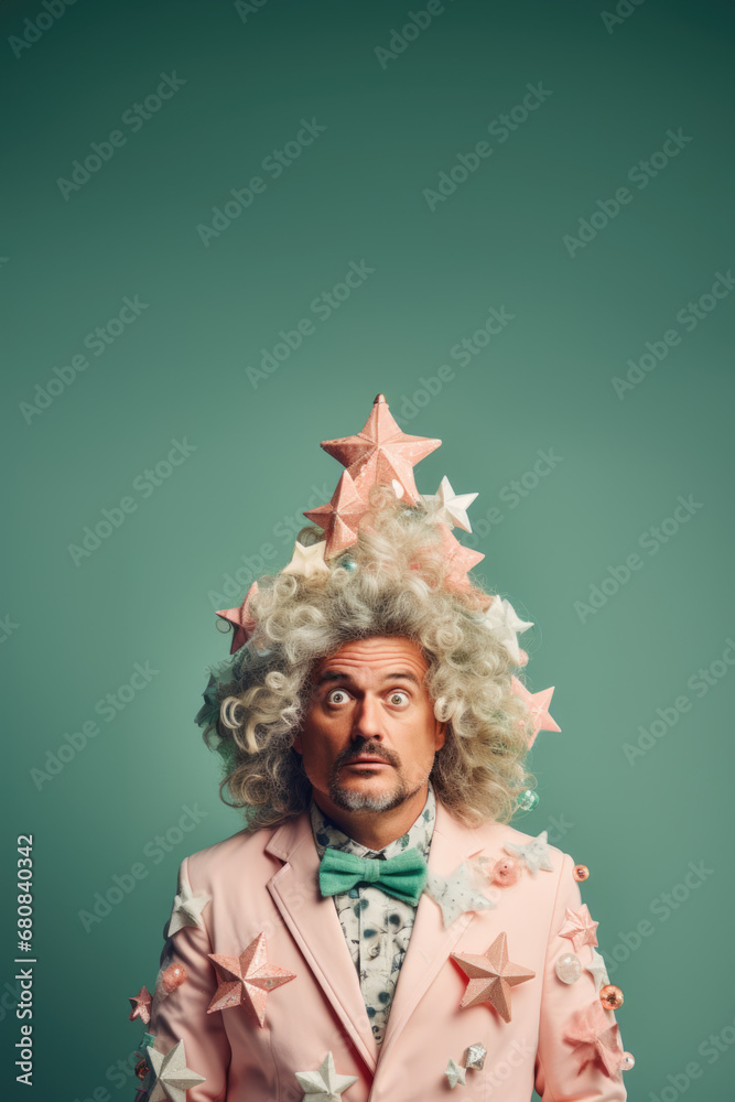 Esprit des Fêtes : Homme en Tenue de Sapin de Noël