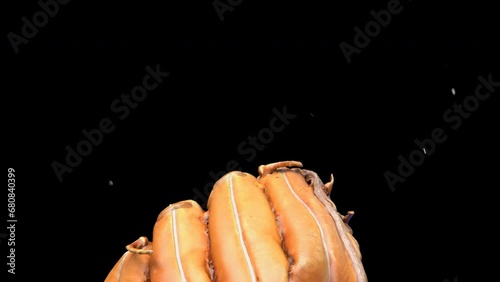 3D Rendered Transition Of Baseball Glove Catching Baseball Floating In Transparent Background. photo