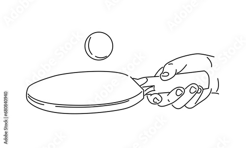 line art of ping pong rackets and ball