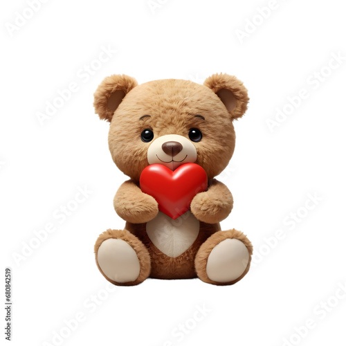 Adorable Teddy Bear Holding a Shiny Red Heart, Symbolizing Love and Affection, Perfect Valentine's Day Gift or Romantic Gesture on Transparent Background © Damian