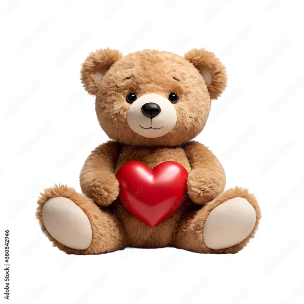 Adorable Teddy Bear Holding a Shiny Red Heart, Symbolizing Love and Affection, Perfect Valentine's Day Gift or Romantic Gesture on Transparent Background Adorable Teddy Bear Holding a Shiny Red Heart, Symbolizing Love and Affection, Perfect Valentine's Day Gift or Romantic Gesture on Transparent Background