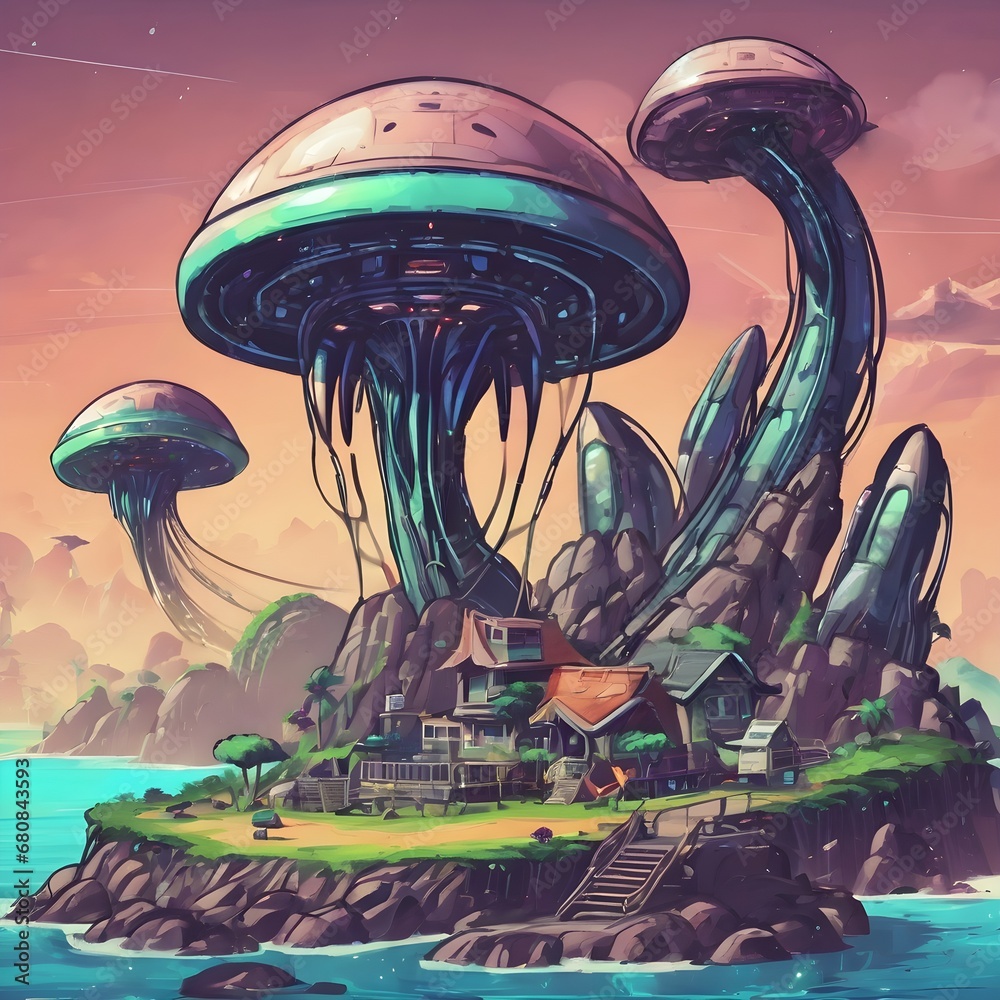Alien Island Cartoon Background Very Cool