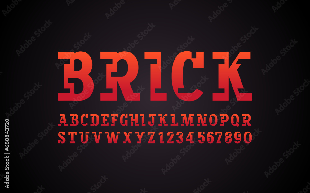 Slab serif font alphabet, cutting block letters from A - Z and numbers from 0 - 9, vector illustration 10EPS Slab serif font alphabet, cutting block letters from A - Z and numbers from 0 - 9, vector illustration 10EPS