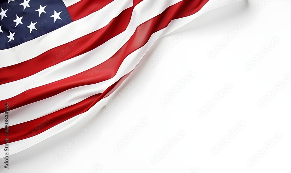 American Flag isolated white background waving, copy space. Generative AI American Flag isolated white background waving, copy space. Generative AI