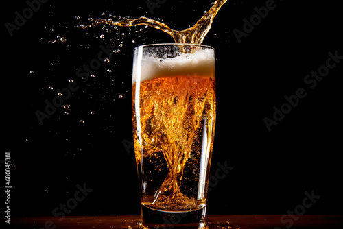 Glass with alcohol. Beer getting poured into a glass.Celebration party